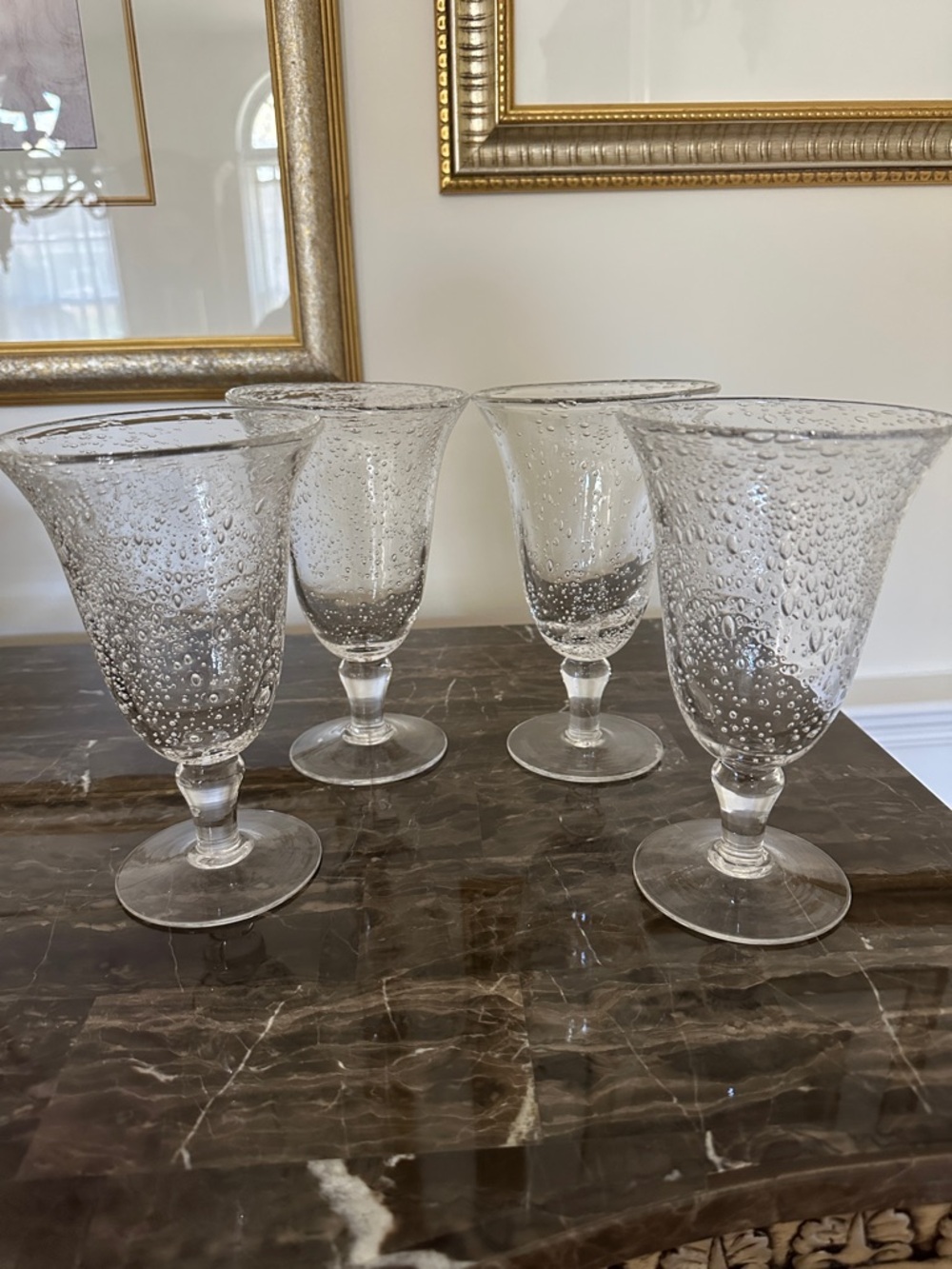 Set of 4 Bubble-Textured Clear Stemmed Goblets